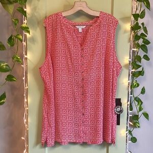 Women's Croft & Barrow Red Cream Pattern Sleeveless Lightweight Blouse 3X